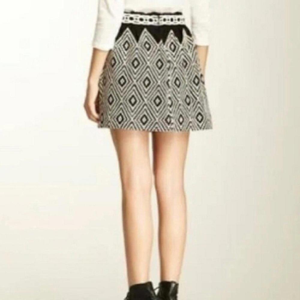 Free People l Black White Geo Embroidered A Line Skirt 4